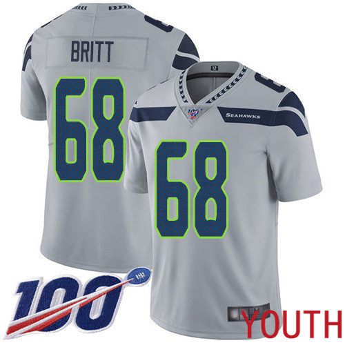 Seattle Seahawks Limited Grey Youth Justin Britt Alternate Jersey NFL Football #68 100th Season Vapor Untouchable->women nfl jersey->Women Jersey